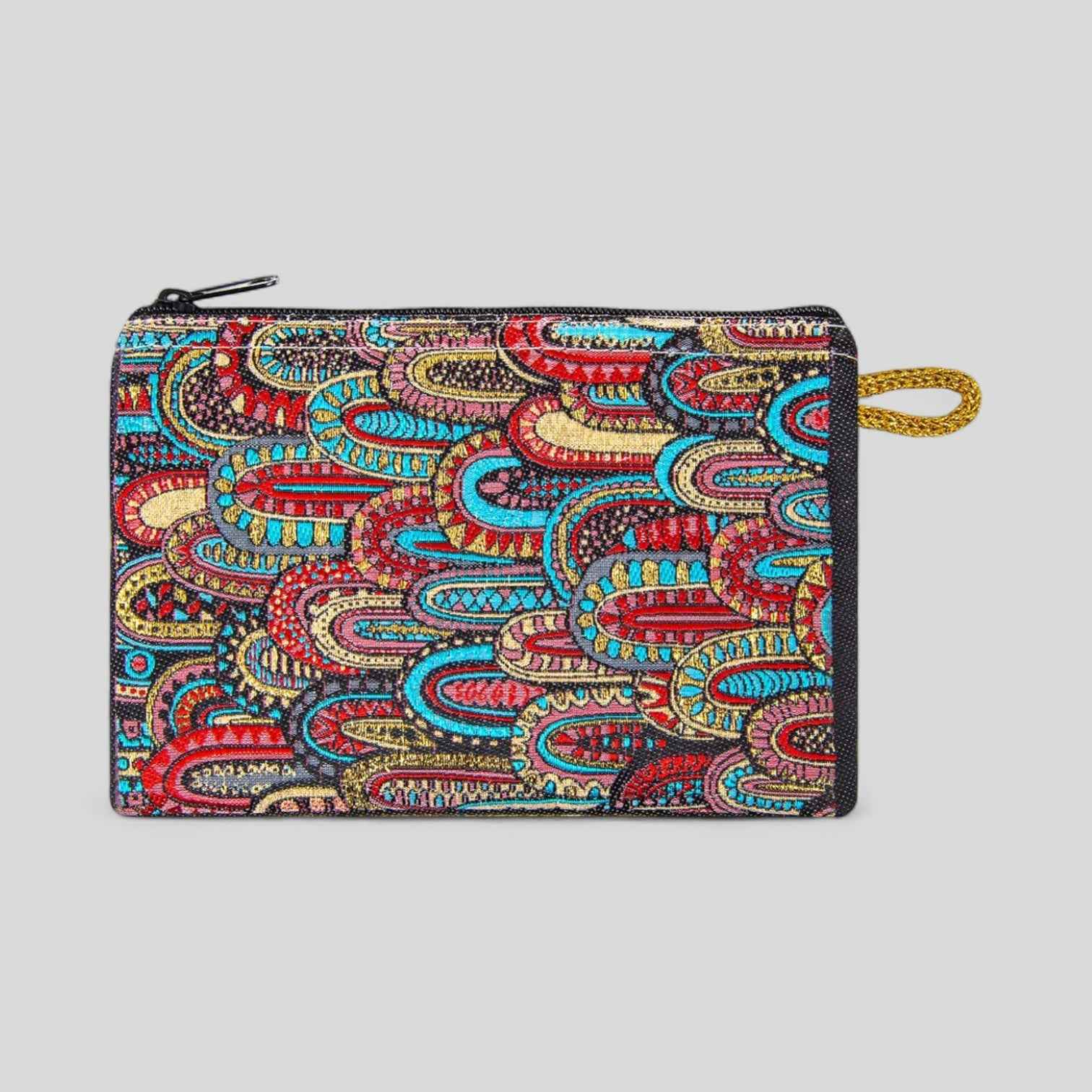 Multicolor Layer Patterned with Gold Accents Woven Zipper Coin Purse